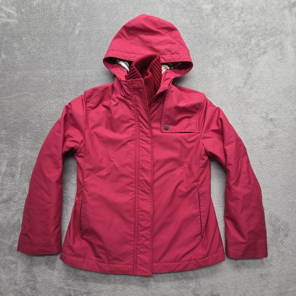 Burberry Jacket Womens S Pink Rain Coat Hooded Lined Zipped Pockets Insulated